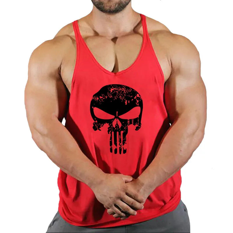 Skull Strong Print Clothing Bodybuilding Cotton Gym Tank Tops Men Sleeveless Undershirt Fitness Stringer Muscle Workout Vest