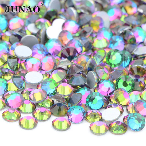 JUNAO 100Gross Bulk Packag SS6 SS10 SS12 SS16 SS20 SS30 AB Color Glass Rhinestones Non Hot Fix Flat Back Strass DIY Nail Stones