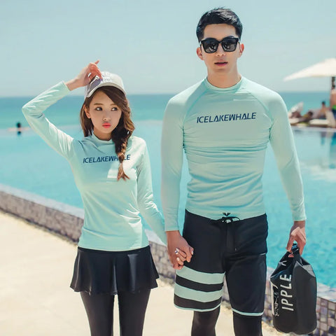 Men/Women Full Body Dive Skin Swimsuit Rash Guard Long Sleeve Long Pant Couple Bathing Suit Solid 4 Pieces Surfing Wear Swimwear