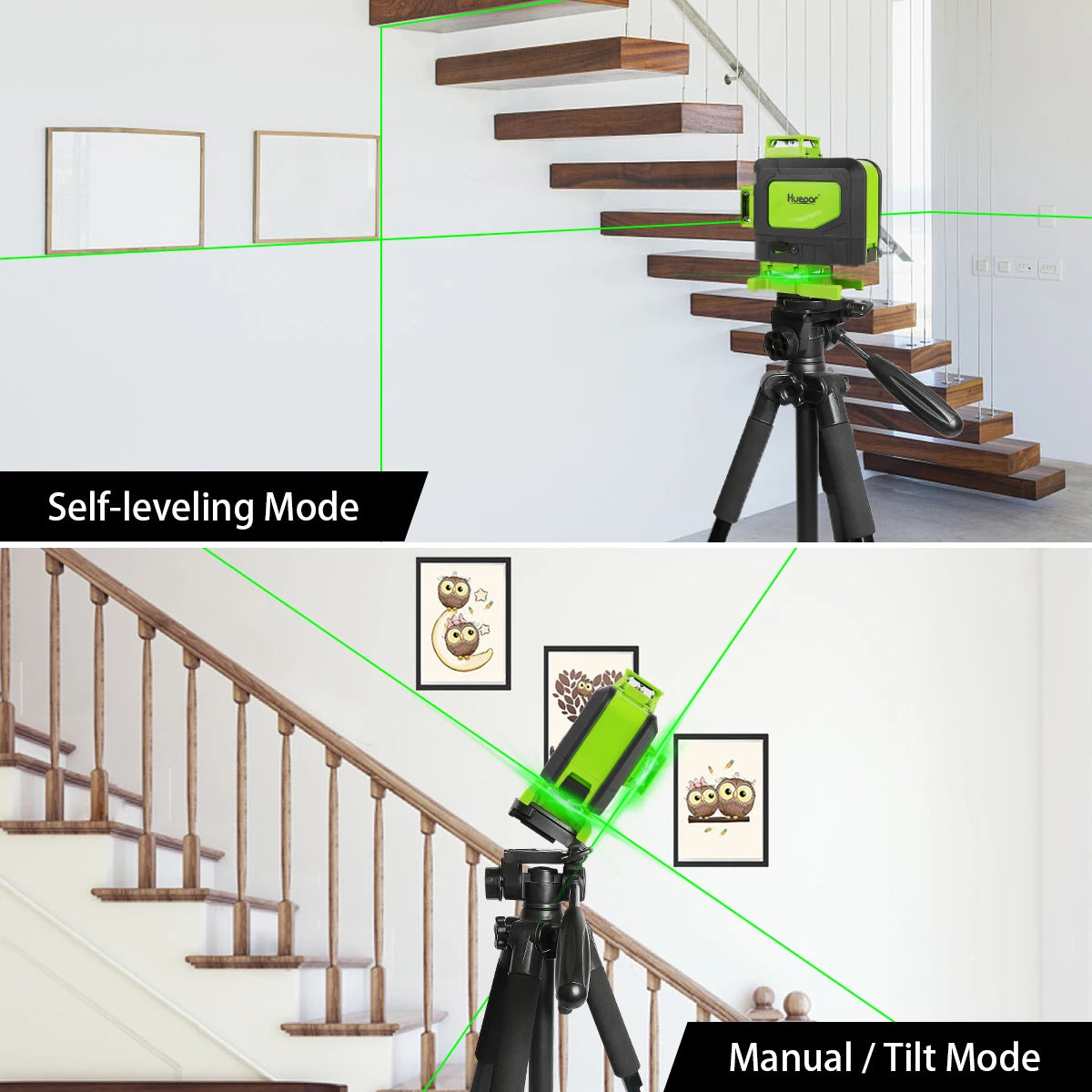 Huepar 4D 16 Lines Cross Line Laser Level Green Beam Lines Multi function & Remote Control With Li-ion battery For Tiles Floor