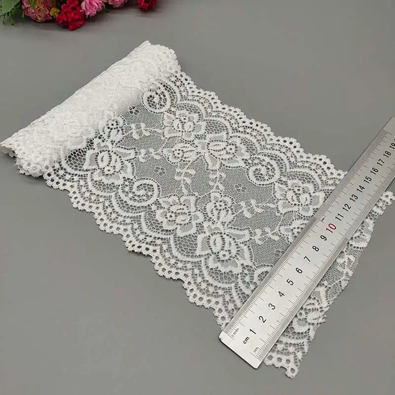 New 1Yard Flower Pattern 15CM Wide Elastic Lace Fabric Ribbon Lace Trim Ribbon Diy Craft Fabric Width African Fabrics Stretch