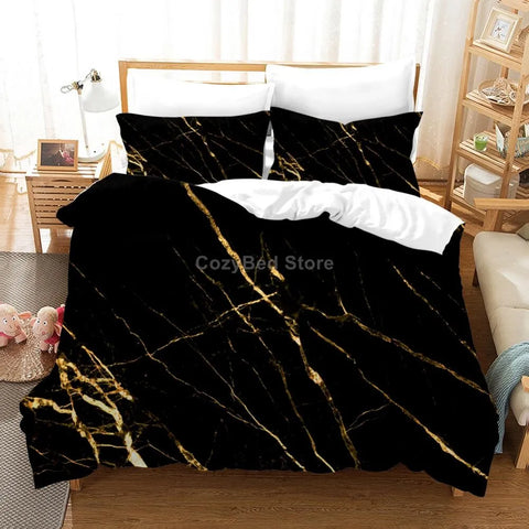 White Gold Marble Pattern Bedding Set