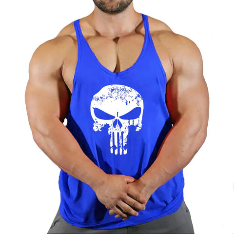 Skull Strong Print Clothing Bodybuilding Cotton Gym Tank Tops Men Sleeveless Undershirt Fitness Stringer Muscle Workout Vest