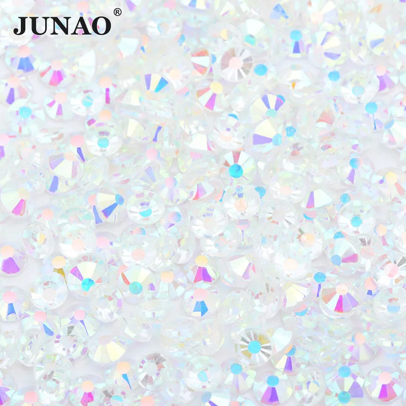 JUNAO 100Gross Bulk Packag SS6 SS10 SS12 SS16 SS20 SS30 AB Color Glass Rhinestones Non Hot Fix Flat Back Strass DIY Nail Stones