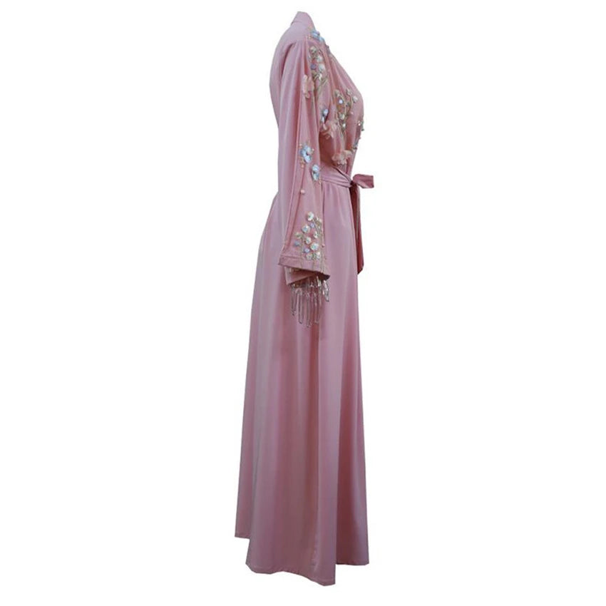 Abaya Dubai Kaftan Arabic Muslim Dress Women Cardigan Hijabs Ramadan Eid Embroidery Floral Long Sleeve Arab Islamic Clothing