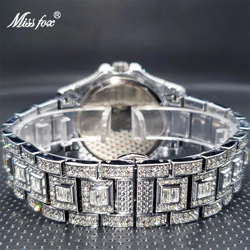 Ice out Watch for Couple MISSFOX Luxury Brand Diamond Watches for Lover Dropshipping New Auto Date Relogio Masculino de Luxo