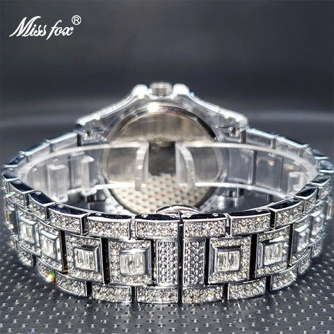 Ice out Watch for Couple MISSFOX Luxury Brand Diamond Watches for Lover Dropshipping New Auto Date Relogio Masculino de Luxo