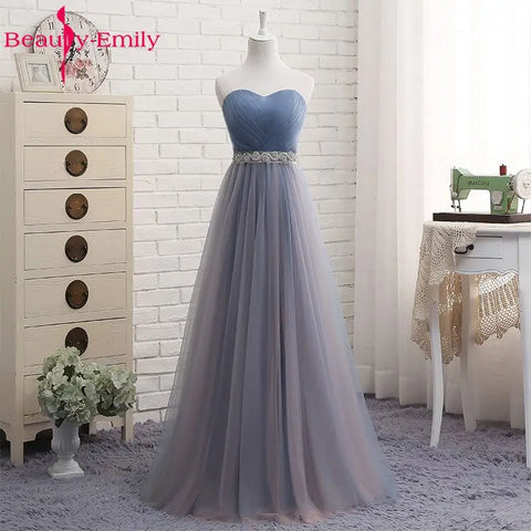 Beauty-Emily V Neck Bridesmaid Dresses Long for Wedding Elegant A Line Tulle Pink Party Gowns for Wedding Guests Prom Dress