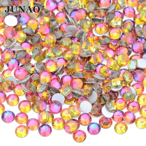 JUNAO 100Gross Bulk Packag SS6 SS10 SS12 SS16 SS20 SS30 AB Color Glass Rhinestones Non Hot Fix Flat Back Strass DIY Nail Stones