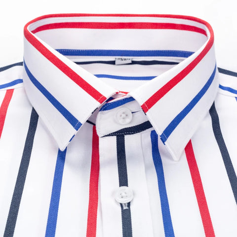 Men's Color Block Striped Wrinkle-Resistant Dress Shirt Long-Sleeve Standard-fit Hidden Button Collar Casual Pure Cotton Shirts