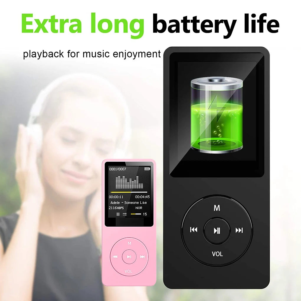 MP3 Player USB Charging Record Digital Display Screen Media Lossless Portable Pocket Sports Running Walking Music Play