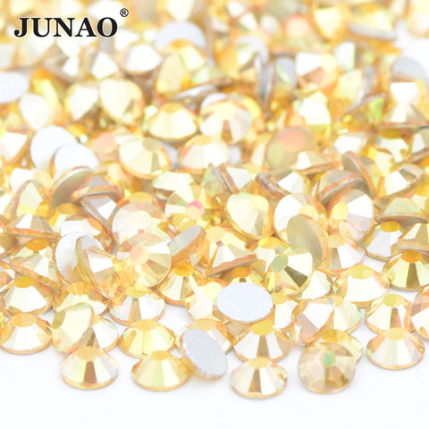 JUNAO 100Gross Bulk Packag SS6 SS10 SS12 SS16 SS20 SS30 AB Color Glass Rhinestones Non Hot Fix Flat Back Strass DIY Nail Stones