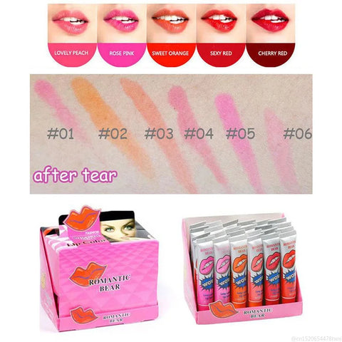 Romantic Bear 6 Colors Tear Pull Lipgloss Waterproof Long Lasting Liquid Lip Tint Lipstick Gloss Sexy Summer Lips Makeup TSLM1