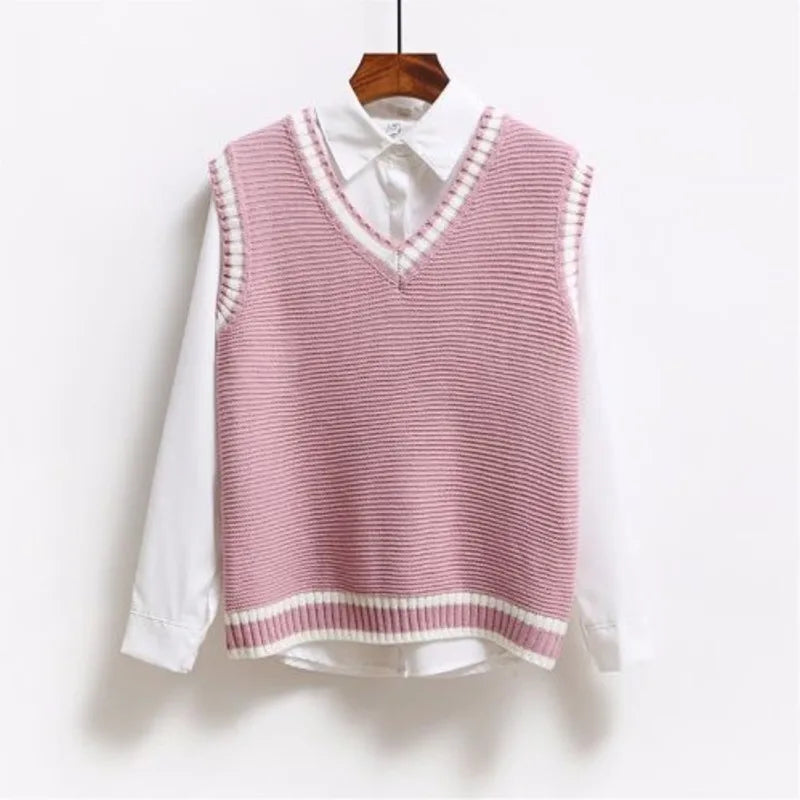 Korean Style Fashion Women Sleeveless Sweater Vest 2024