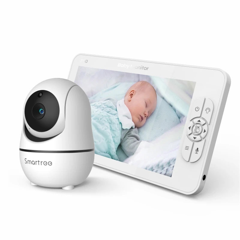 SM70 7" 720P HD Split Screen Video Baby Monitor No WiFi, Baby Camera Monitor, Hack Proof, Remote Zoom/Pan/Tilt, 4000mAh Battery