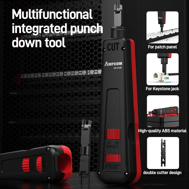 Punch Down Tool, AMPCOM 110 Type Multi-function Network Cable Tool with Two Blades Telephone Impact Terminal Insertion Tools