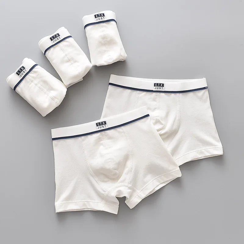 5pcs/pack Boys Underwear Pure White Color Short Boxers Teenage School Boys Panties Breathable Underpants for Kids Child Clothes