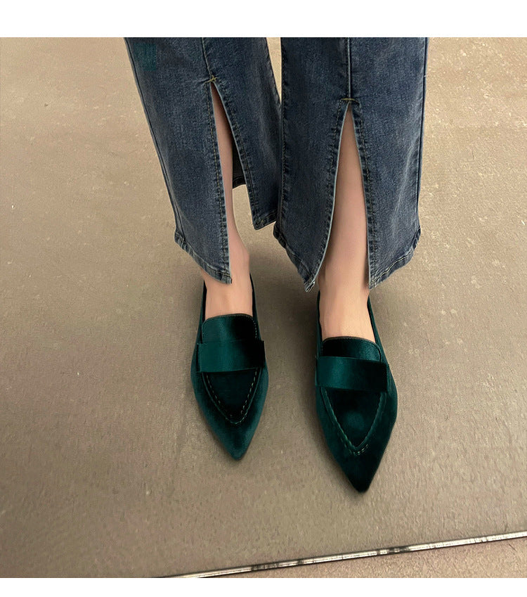 Korean Style Pointed Toe Square Heel Casual Pumps Women