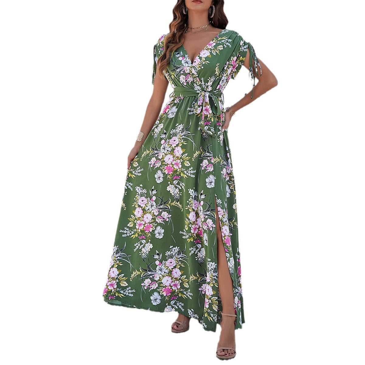 Women's Fashion Temperament Leisure Printed Lace-up Large Swing Dress - Nuri Shopping