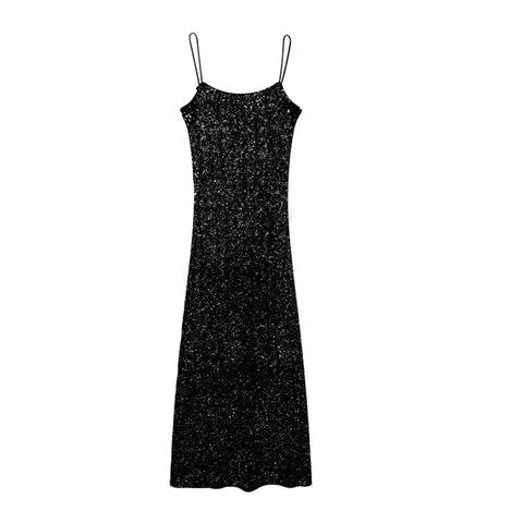 Sequin Decorative High Waist Backless A- Line Slip Dress - Nuri Shopping