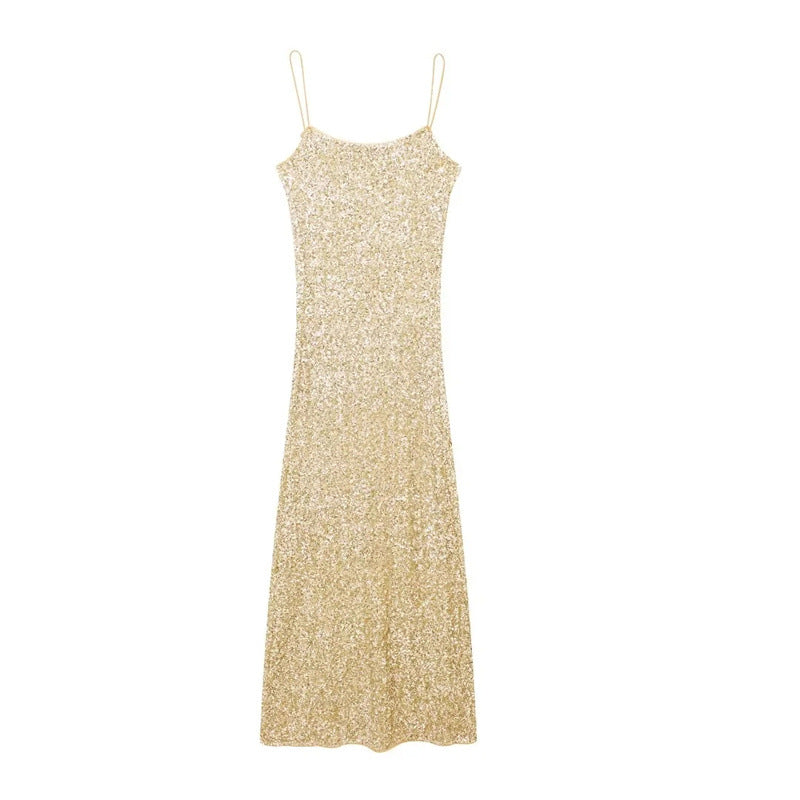 Sequin Decorative High Waist Backless A- Line Slip Dress - Nuri Shopping