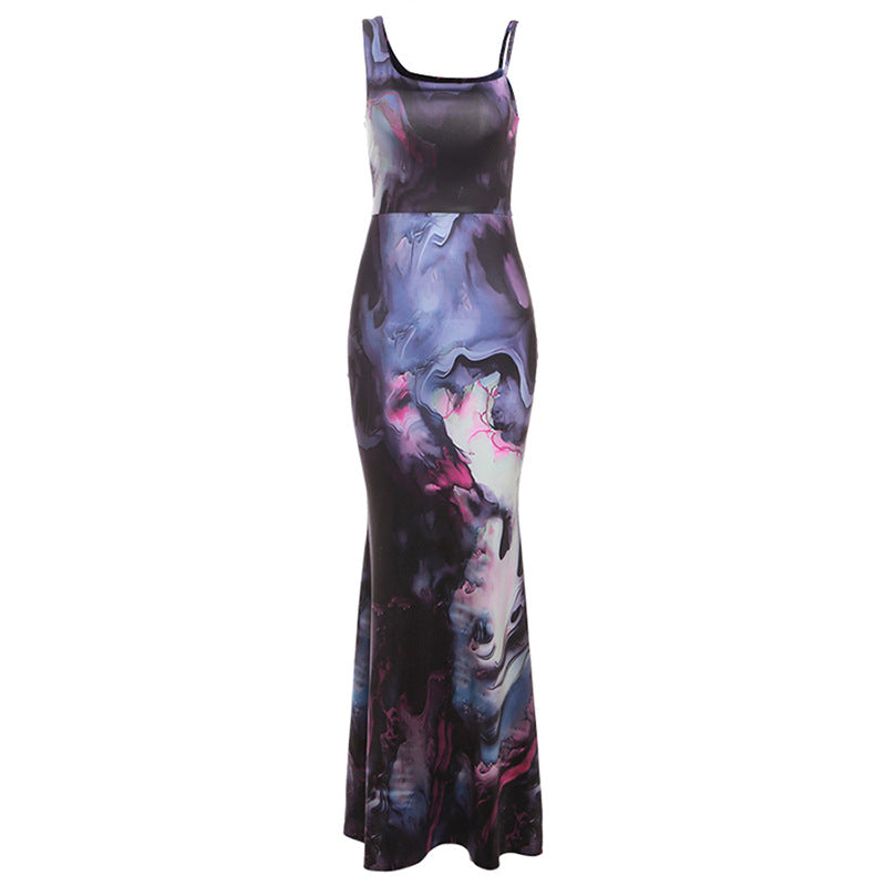 Women's Sling Off-neck Fashion Printing Dress - Nuri Shopping