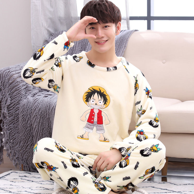 Autumn And Winter Men's Pajamas Coral Fleece Thickened Warm