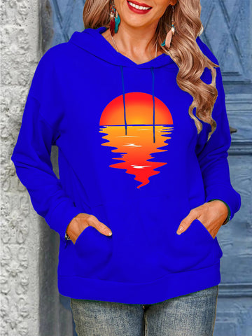 Sun Pattern Printing Hoodie With Drawstrings Sweaters Women's Clothing