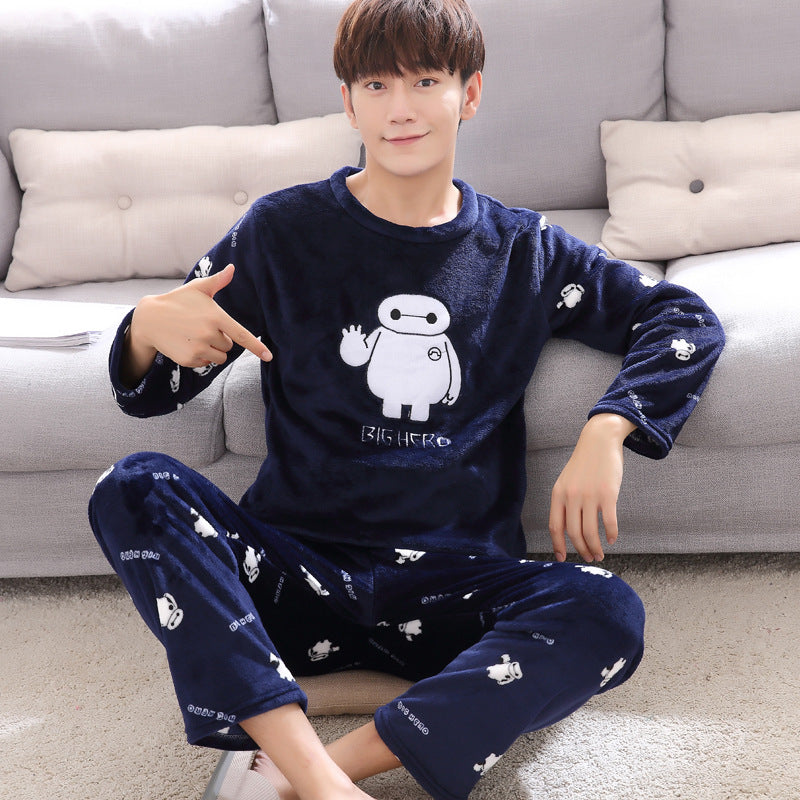 Autumn And Winter Men's Pajamas Coral Fleece Thickened Warm