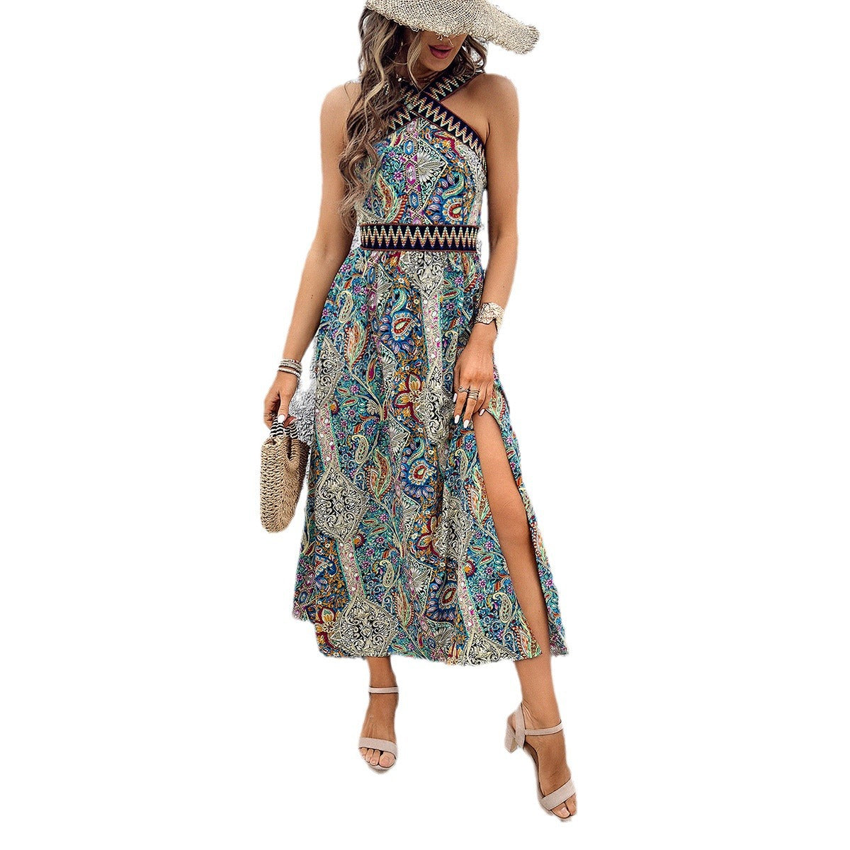 Women's Fashion Casual Holiday Floral Print Split Dress - Nuri Shopping