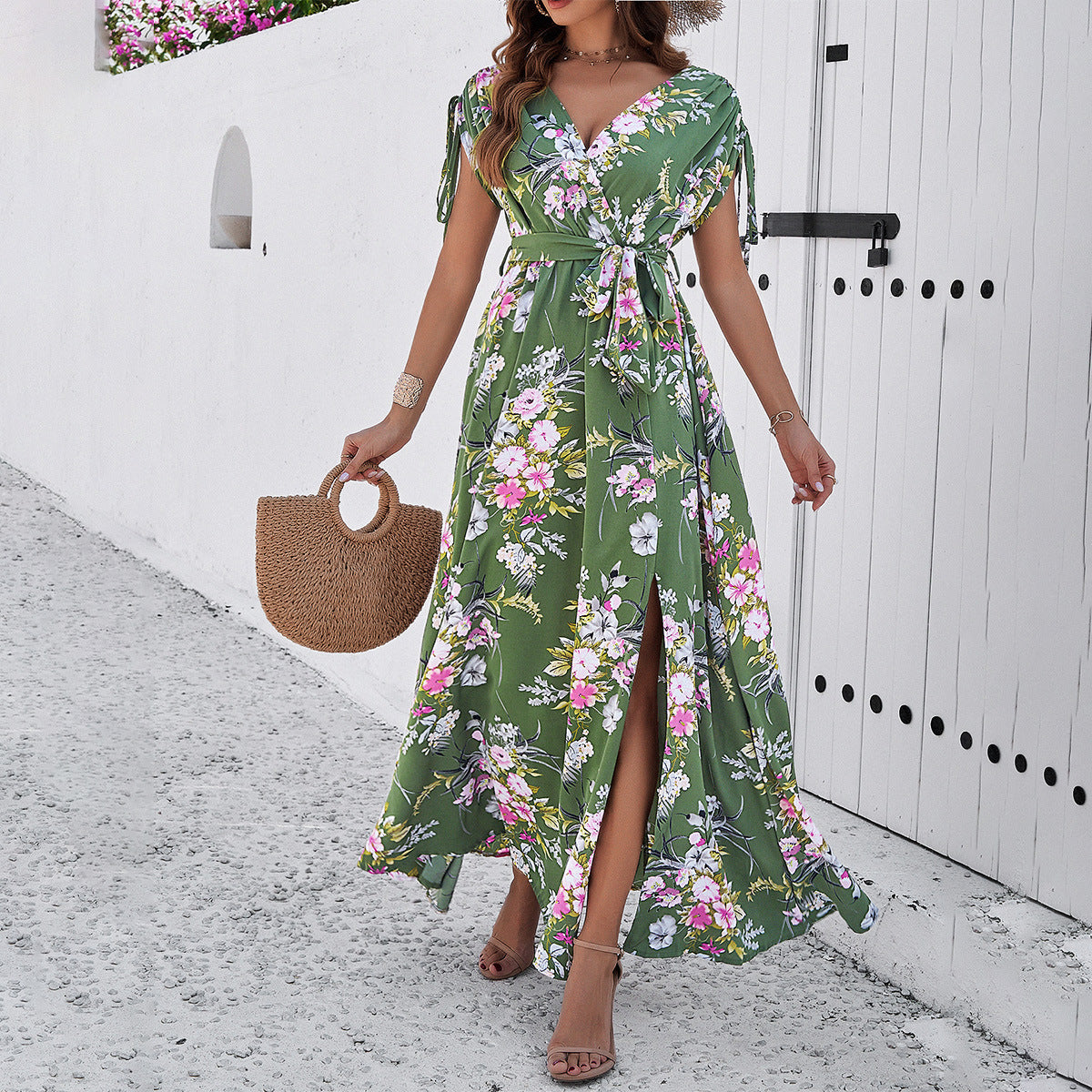 Women's Fashion Temperament Leisure Printed Lace-up Large Swing Dress - Nuri Shopping