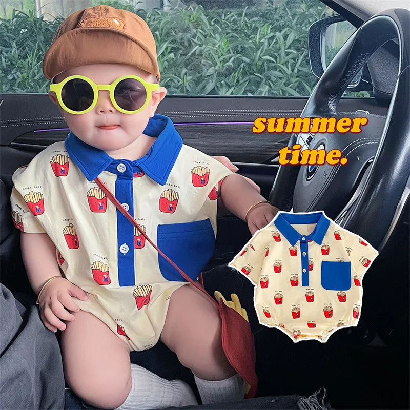 Summer Baby Girls Rompers Cute Printed Toddler Boys One-Piece Jumpsuit Fashion Korean Style Infant Clothing 0-2 Years