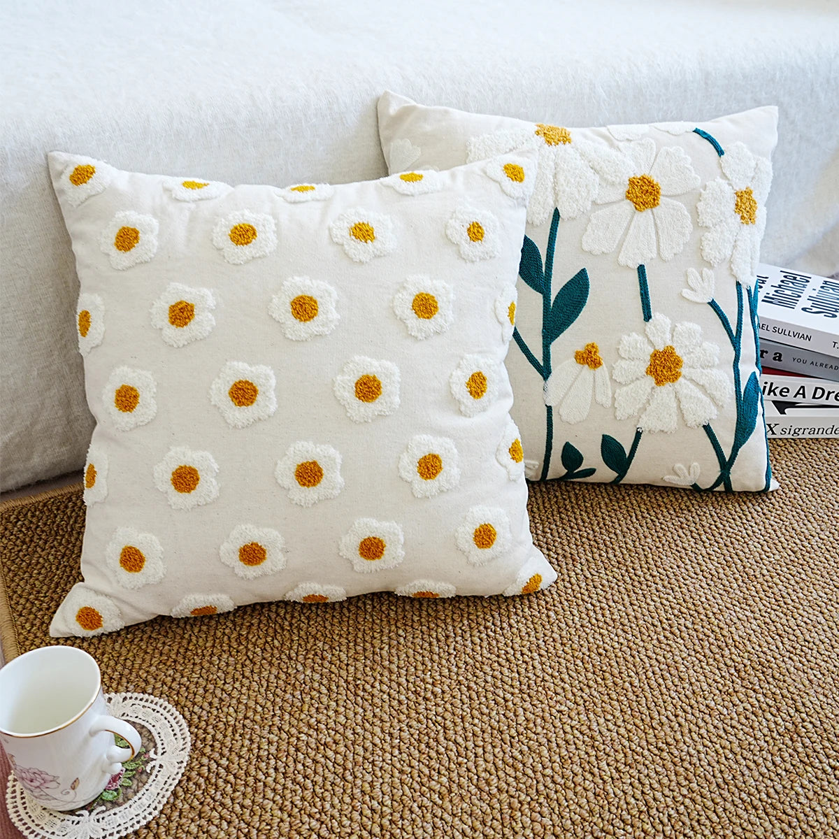 1pc Daisy Floral Embroidered Cushion Covers