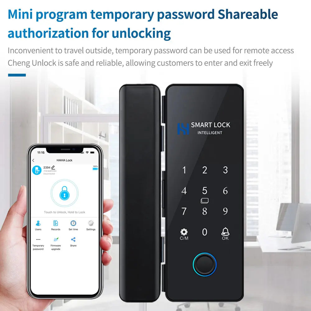 Bluetooth APP Fingerprint Lock Sliding Glass Door Smart Lock Electronic 13.56Mhz RFID Card Lock Smart Phone Remote Control