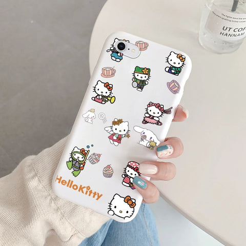 Phone Case for For Apple iphone 6 7 8 Plus SE 2022 Girls Anti-drop Cartoon Cinnamoroll Kuromi Hello Kitty Silicone Printed Cover