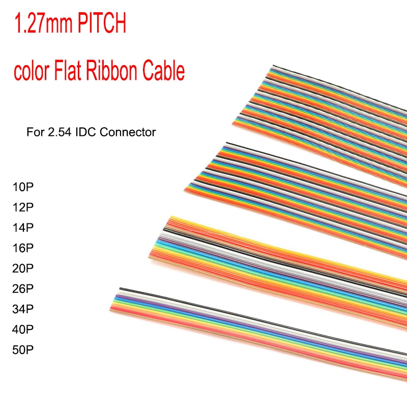 5/1Meter 10P/14P/16P/20P/26P/34P/40P 1.27mm PITCH color Flat Ribbon Cable Rainbow DuPont Wire for FC dupont Connector 2.54mm IDC