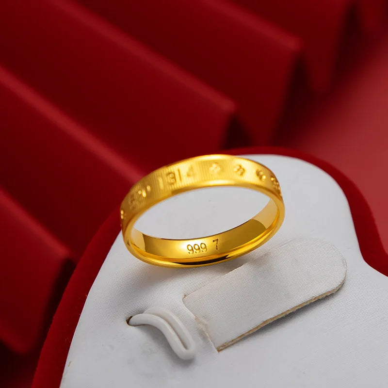 Pure Gold Simple Romantic Couple Style 9999 24K Real Gold 520 Love Closed Ring for Men and Women Valentine's Day Gift