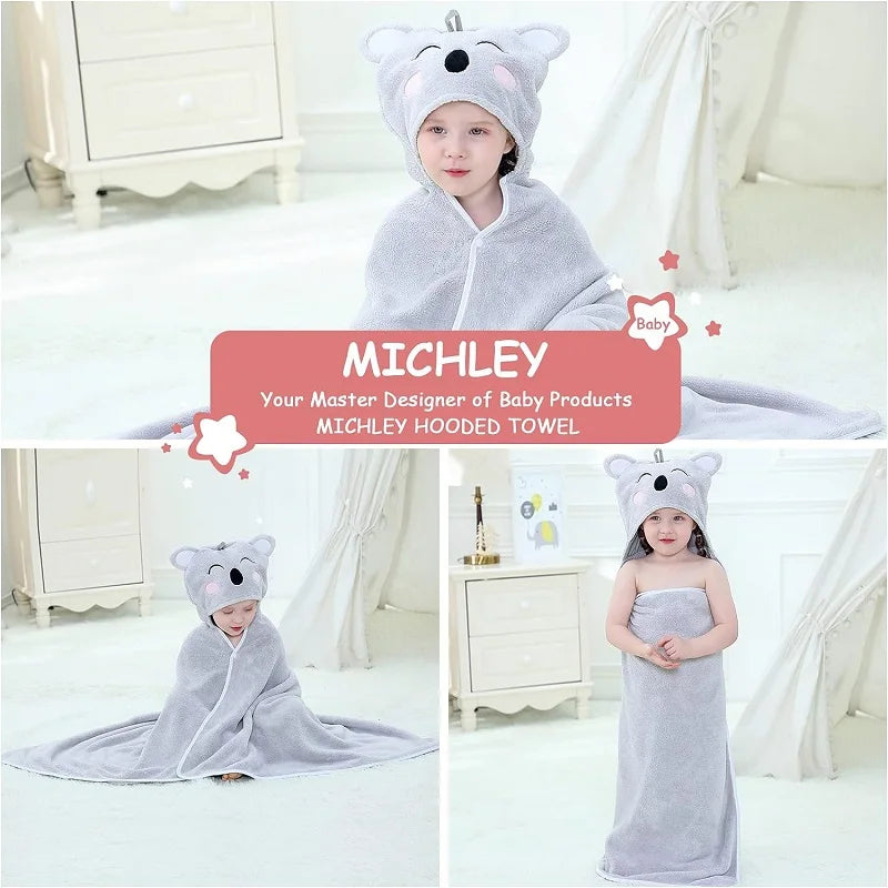 MICHLEY Cute Hooded Baby Bath Towels Super Soft Bathrobe Shower Warm Sleeping Swaddle Blanket For Boys Girls Kids Toddler 0-9T