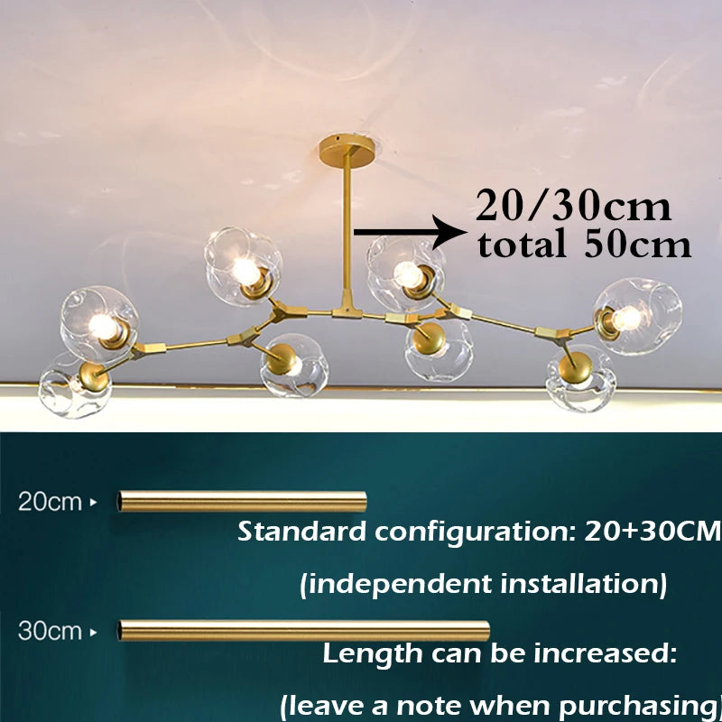 Nordic Glass Ball Led Chandelier Living Room Center Table Restaurant Kitchen Black Gold Pendant Lights  Home Decor Light Fixture