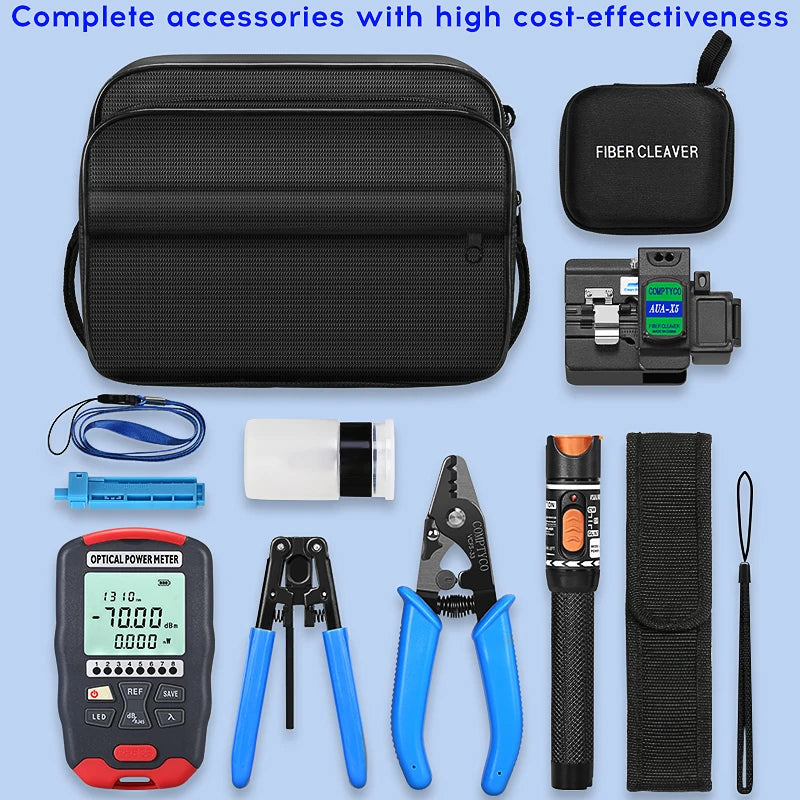 Fiber Optic Tool Kit AUA-X5 Fiber Cleaver 10Mw Visual Fault Locator FTTH Tools Fiber Power Meter Optical Bag