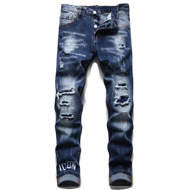 2024 Mens Skinny Jeans Luxury Brand Light Blue Holes Long Trousers Male Stretch Slim Pants Quality Ripped Jeans Men Clothing