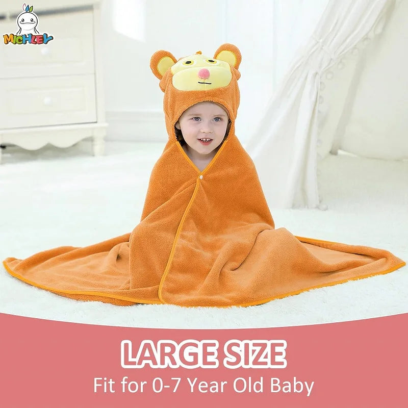 MICHLEY Cute Hooded Baby Bath Towels Super Soft Bathrobe Shower Warm Sleeping Swaddle Blanket For Boys Girls Kids Toddler 0-9T