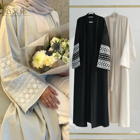 Turkey Dubai Abayas for Women Elegant Embroidered Cardigan Robes Muslim Dress Long Sleeve Open Abayas Spring Fashion Party Dress