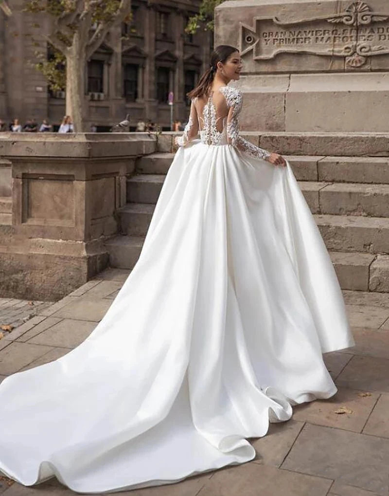 Elegant Satin Wedding Dresses Long Sleeve