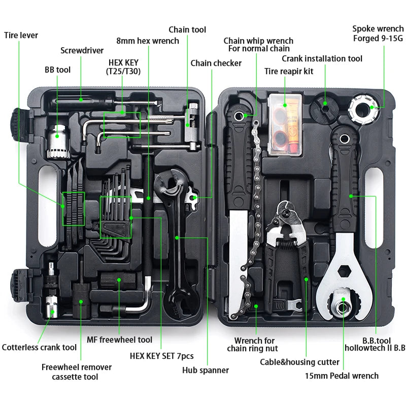 Bicycle Service Tool Kit Multiple Function Crank BB Bottom Bracket Hub Freewheel Pedal Spoke Chain Service