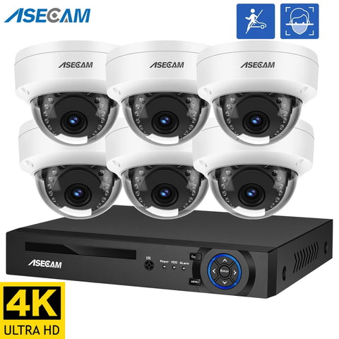 8MP 4K Security Camera System IK10 Explosion-proof Outdoor POE NVR Face Detection Record CCTV Dome Home Surveillance Camera Kit