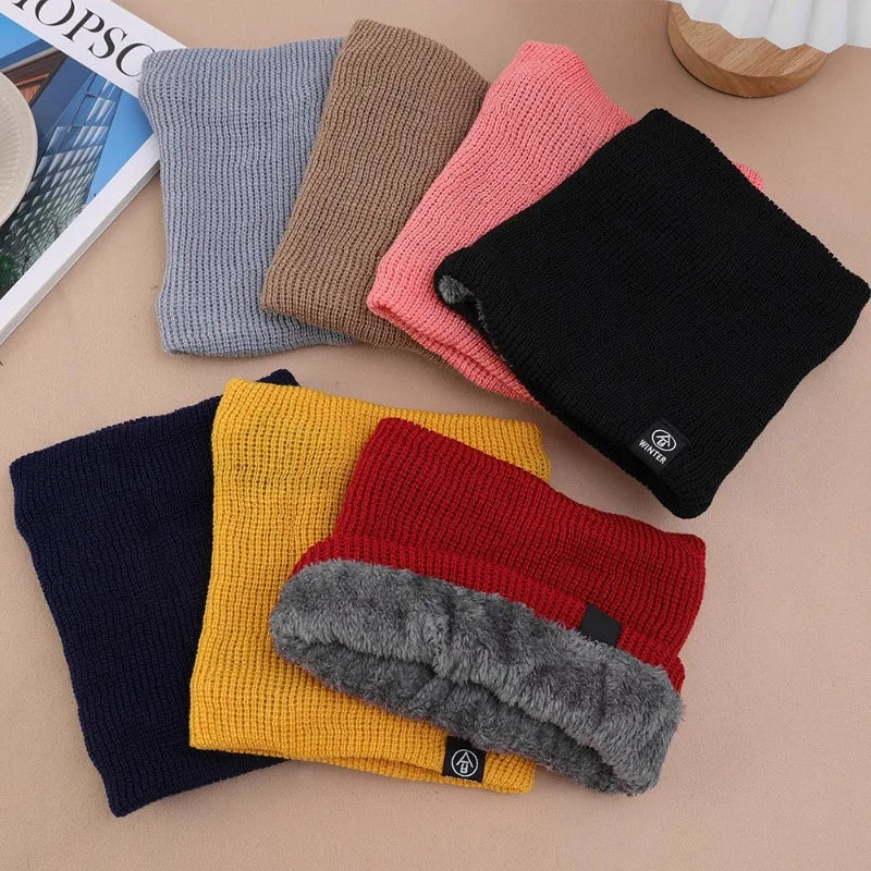 Winter Scarf Women Men Solid Knitting Collar Thick Warm Velveted Ring Scarves Neck Warmer High Quality Allmatch Muffler Ski Mask