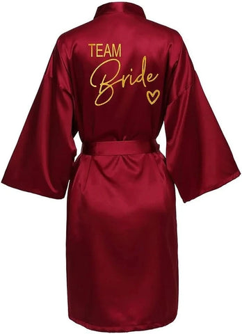 Wedding Party Team Bride Robe Kimono Satin Pajamas Bridesmaid Bathrobe Gold Letter SP089