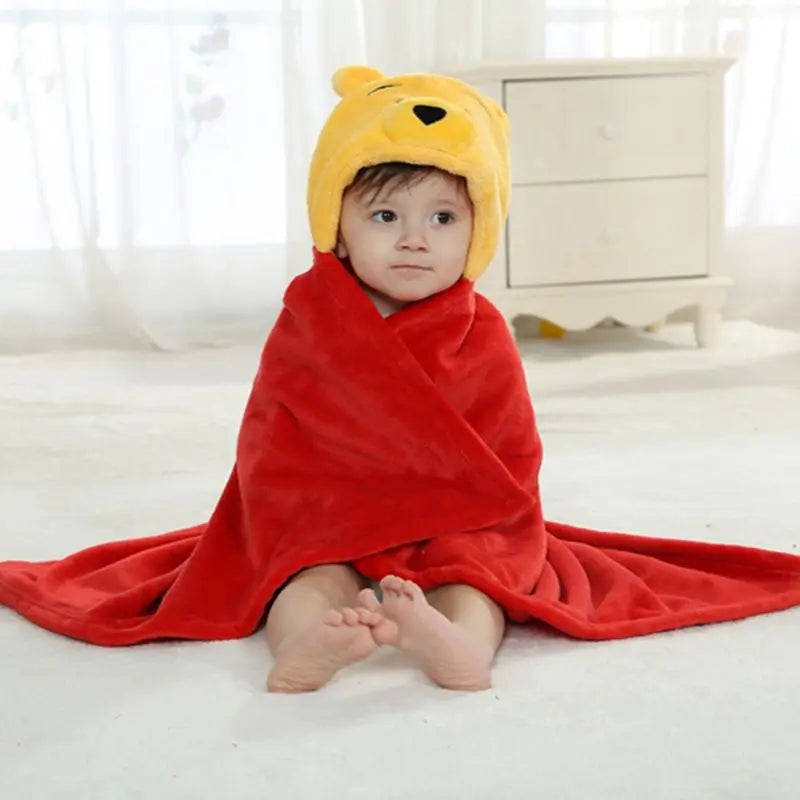 Winnie Bear Animal Cosplay Hooded Baby Infant Girl Boy Flannel Bath Towel Wrap Bathrobe Cute Cartoon Pajama Sleepwear