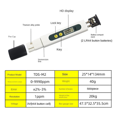 Handheld TDS Water Test Pen Digital Water Tester Water Quality Analysis Meter Water Purity Check Measurement PH Meters